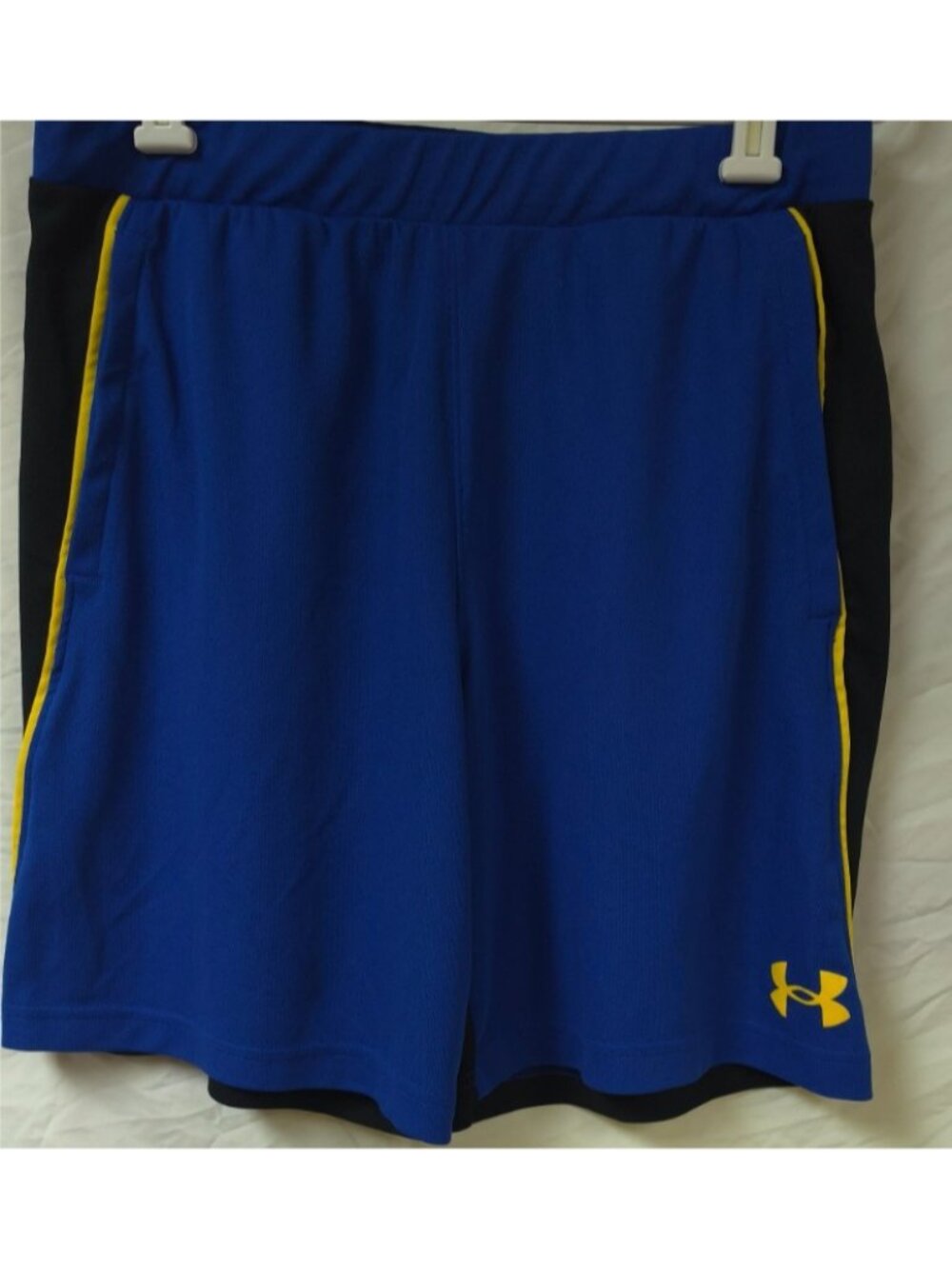 Under Armour Mens Blue Black Yellow Pipping Athletic PullOn Polyester Shorts (L)